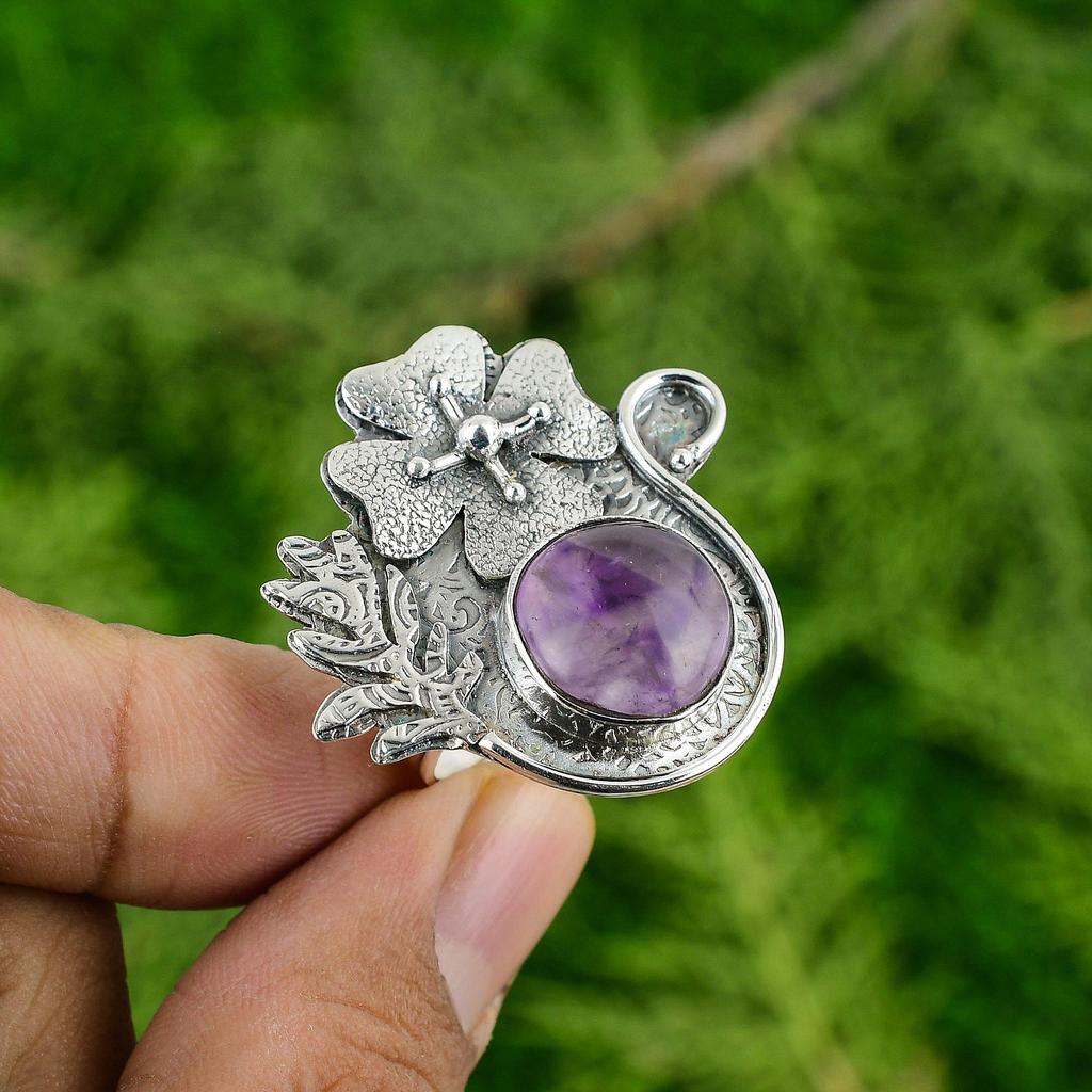 925 Silver Star Amethyst Stone February New Solitaire Flower Sister Ring Jewelry