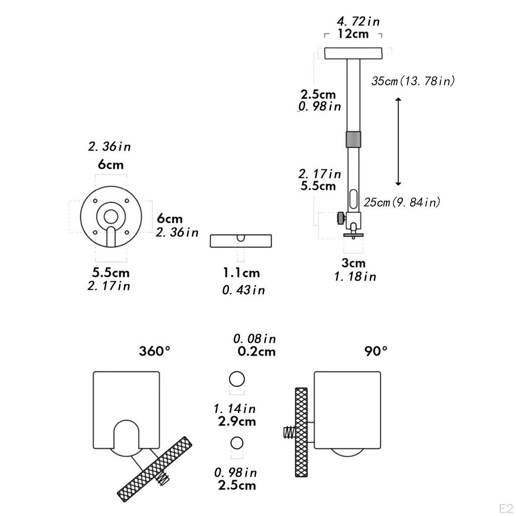 Потолочное крепление Стойка Вращение 360° Стабильная Регулируемая длина Монтажный кронштейн Подвес для спальни Дома