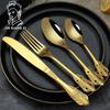 Stainless Steel Knife Fork and Spoon Vintage Embossed Steak Knife and Fork Creative Western Food Cutlery Gift Box Four-piece Suit