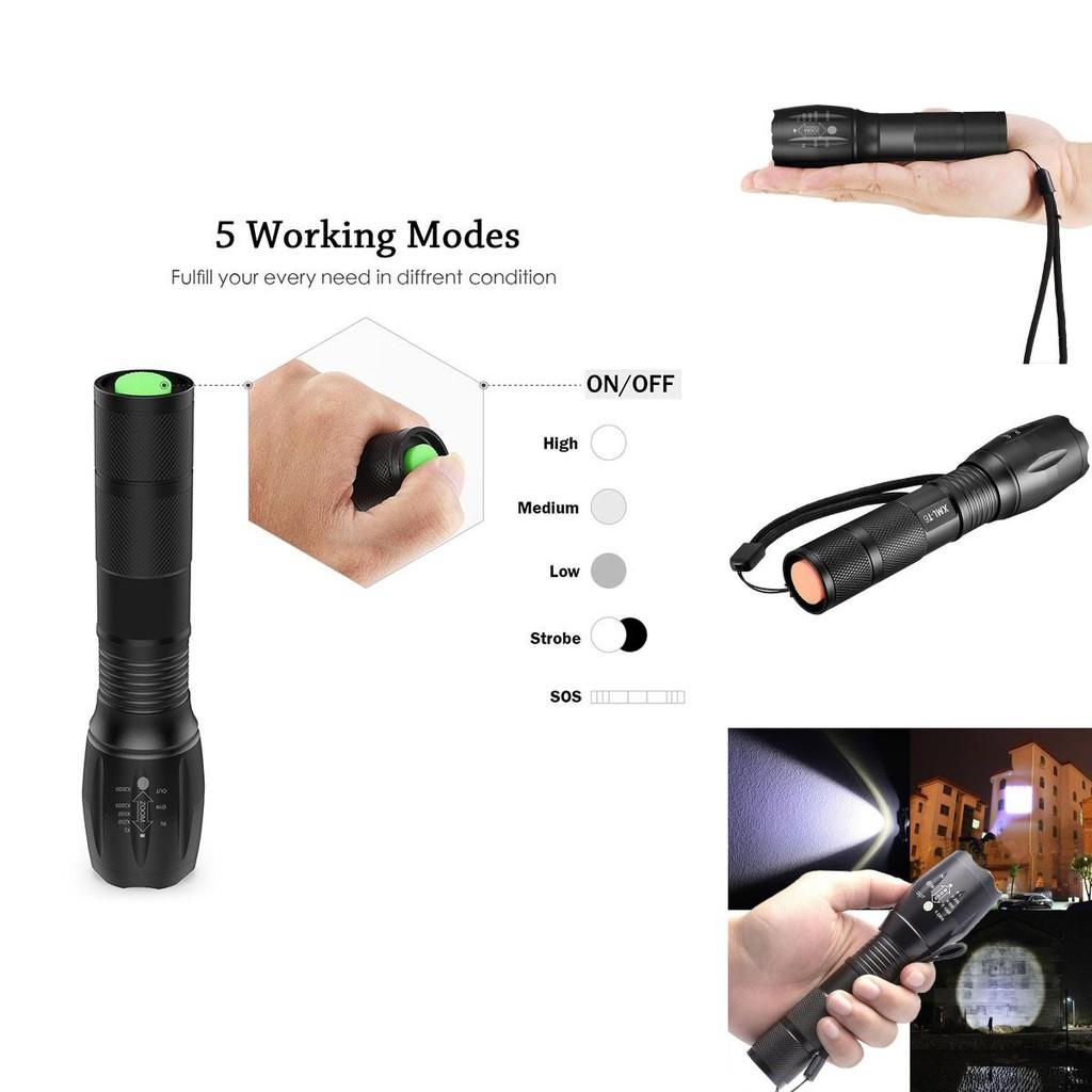 Ultra Bright 1000 Lumens Tactical Military Led Flashlight With Zoom Function