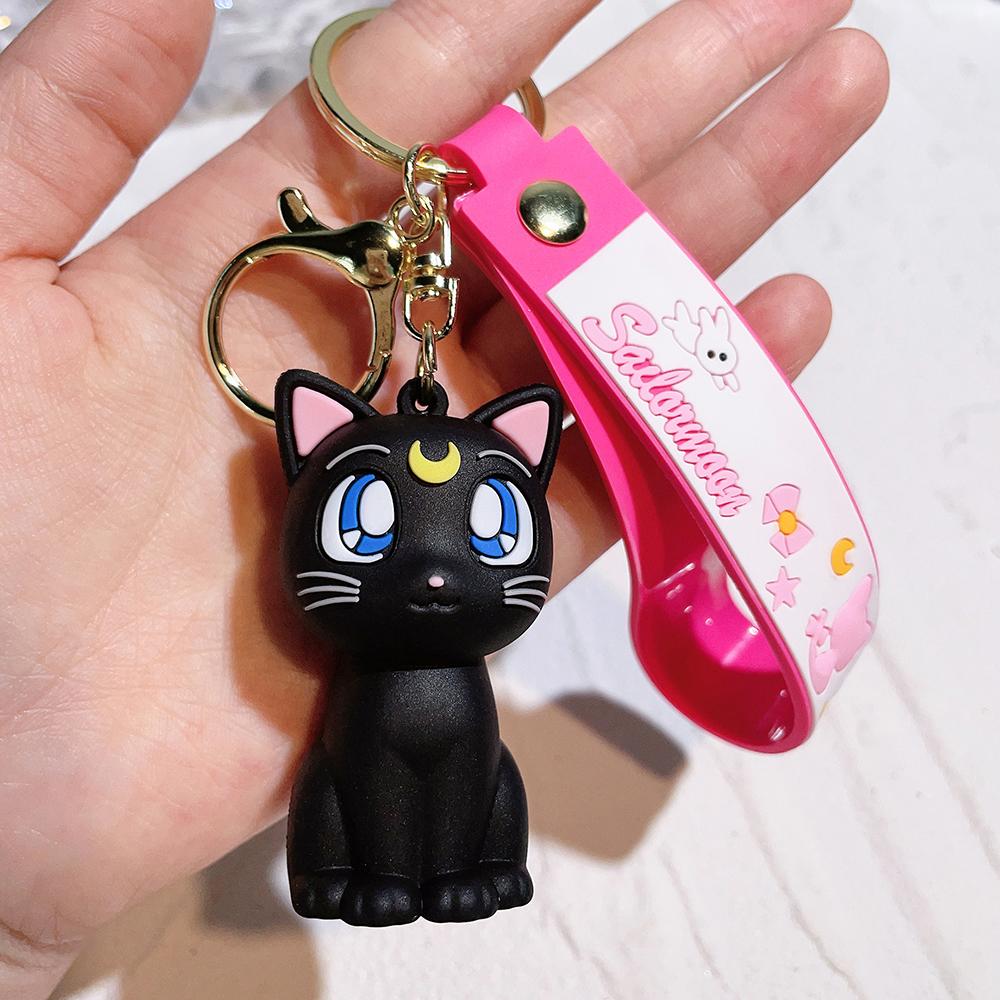 4 Style Anime Sailor Moon Keychain Cartoon Cute Cat Figures Keyring Mars Jupiter Mercury Backpack Car Key Chain Christmas Gifts