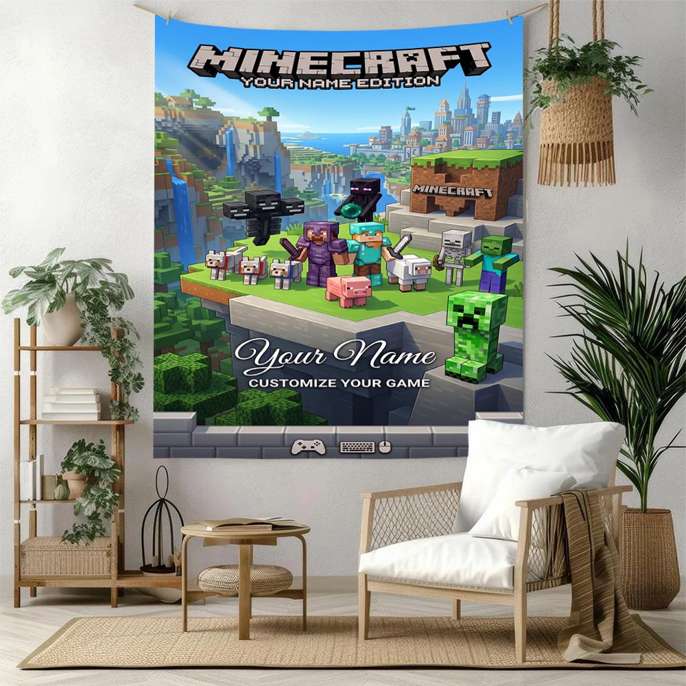 Minecraft Индивидуальный Декор Стены С Вашим Именем Гобелен Искусство Для Памяти Питомца День Рождения Свадебная Вечеринка Фон Семейный Подарок