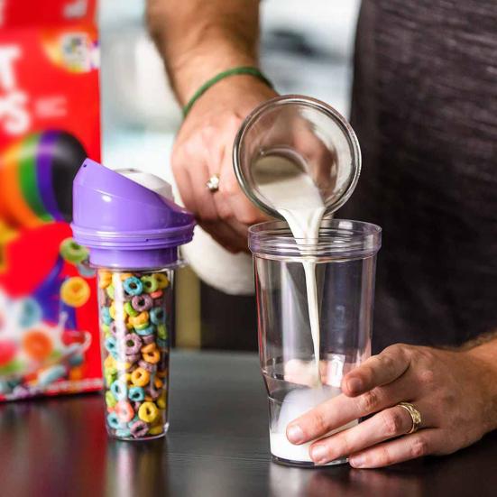 Портативный стакан для хлопьев Пластиковый стакан для молока и хлопьев Дорожный стакан для еды на ходу Контейнер для хлопьев Ложка или миска не нужны для детей и взрослых Завтрак на ходу