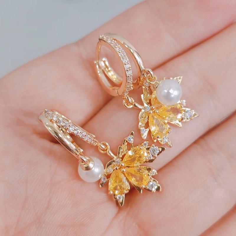 Женские серьги-подвески с желтым цирконием и кленовым листом, новинка 2023 года, модные ювелирные аксессуары для свадебной и помолвочной вечеринки