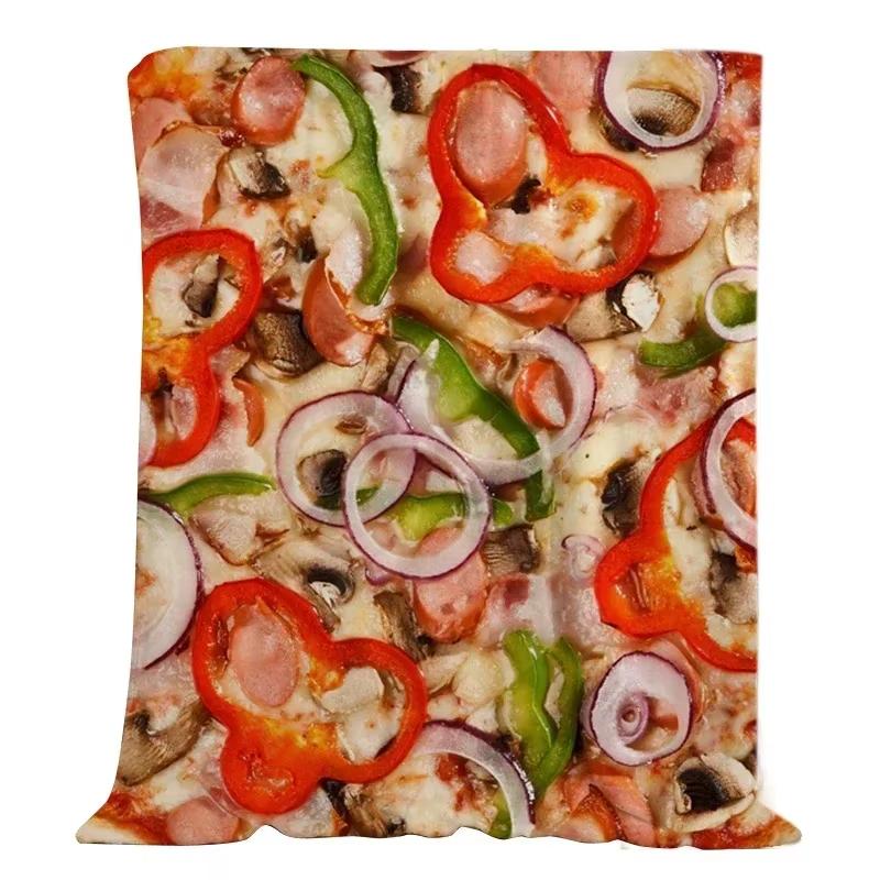 Cartoon Food Flannel Blanket Pizza Pattern Soft Cozy for Sofa Bed Kids Room All Season Home Decor Flat Print Best Choice
