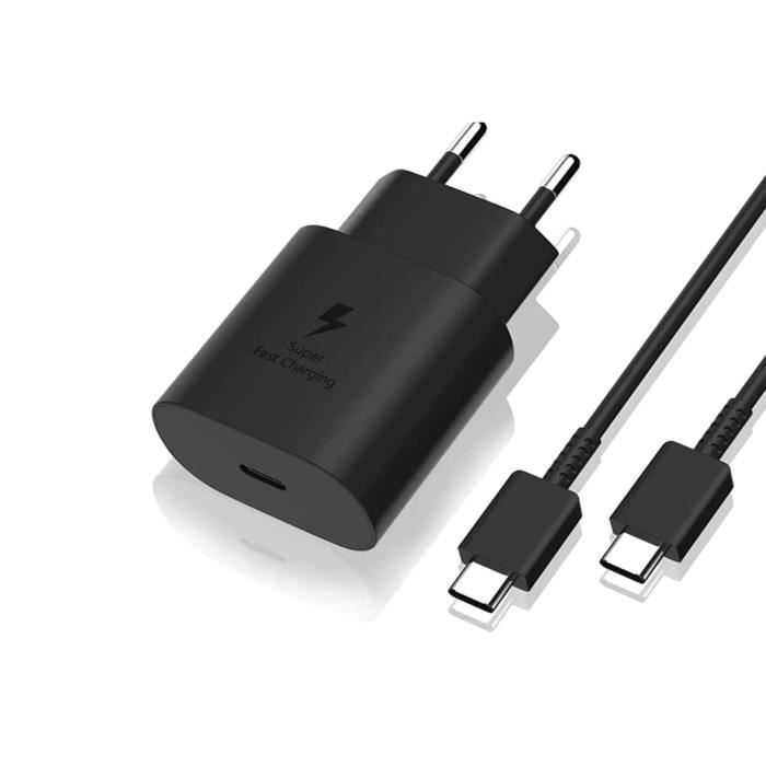 Chargeur Rapide 25W + Cable USB-C USB-C Noir Pour Samsung Galaxy S20-S21-S22-S23_ACCESSOIRE TECH