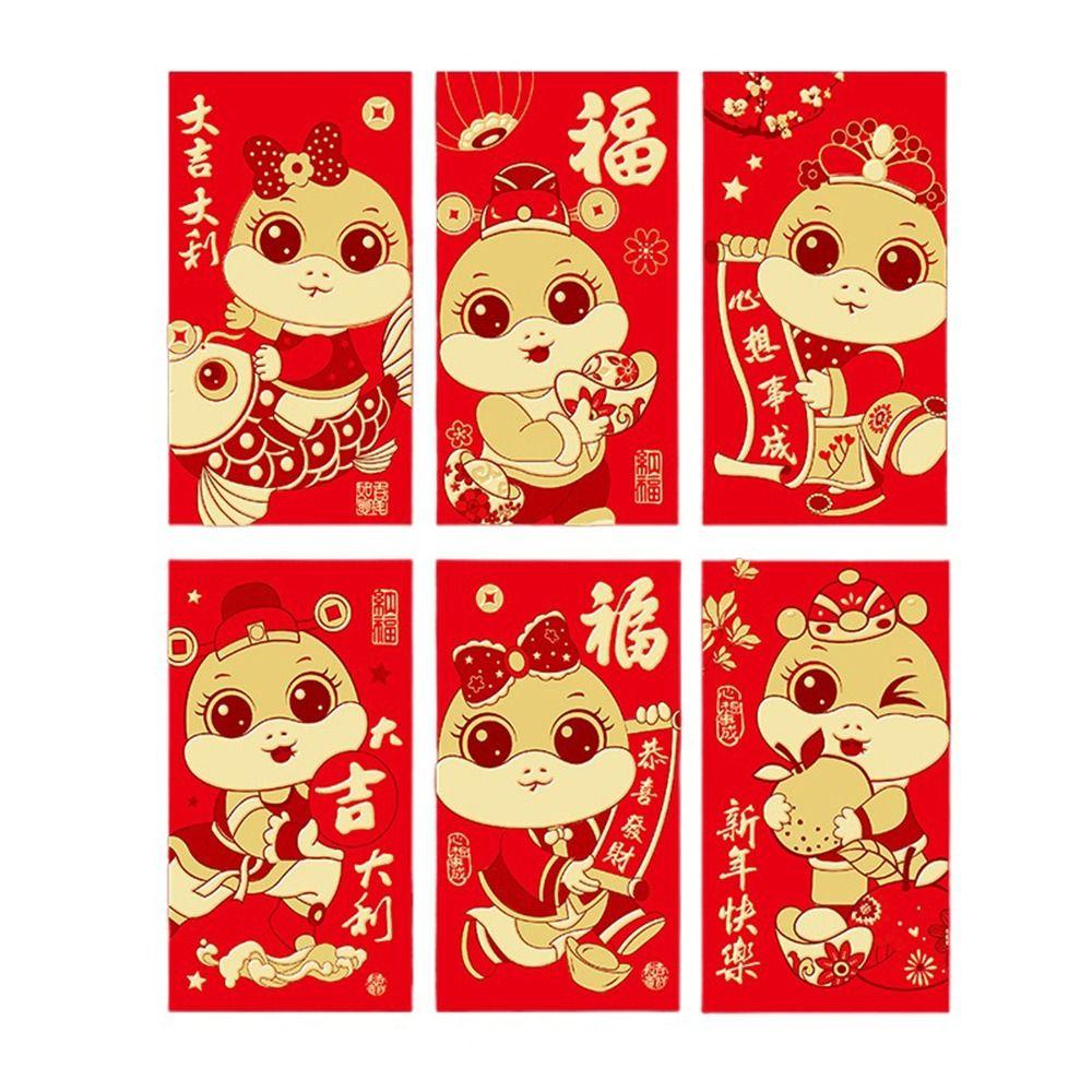 6PCS Blessing 2025 New Year Red Envelope Best Wishes Lucky Money Pockets Party Gifts