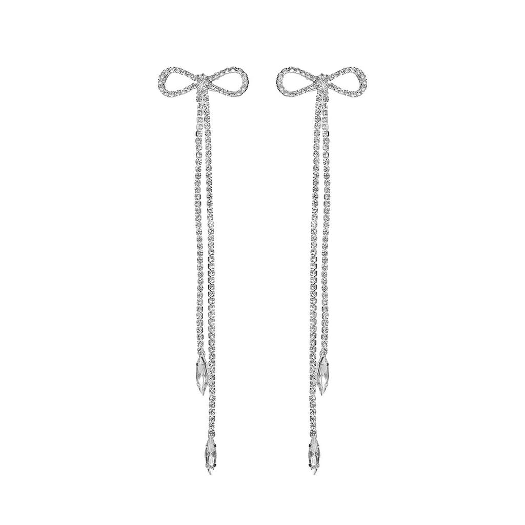 Высококачественные роскошные длинные серьги-кисточки, модные блестящие серьги-бантики со стразами, женские серьги, 1 пара