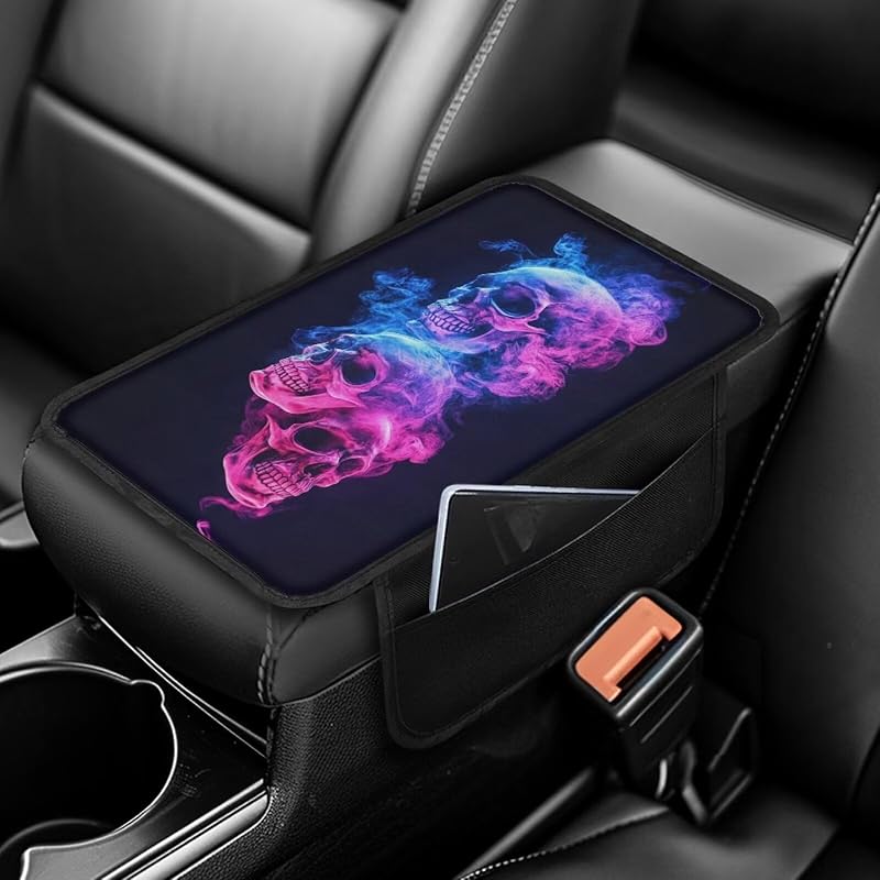 Чехол на центральную консоль автомобиля с принтом черепа, нескользящий чехол на подлокотник для автомобиля, универсальные защитные чехлы для подлокотников, подходят для автомобилей, внедорожников, декоративные чехлы для автомобилей