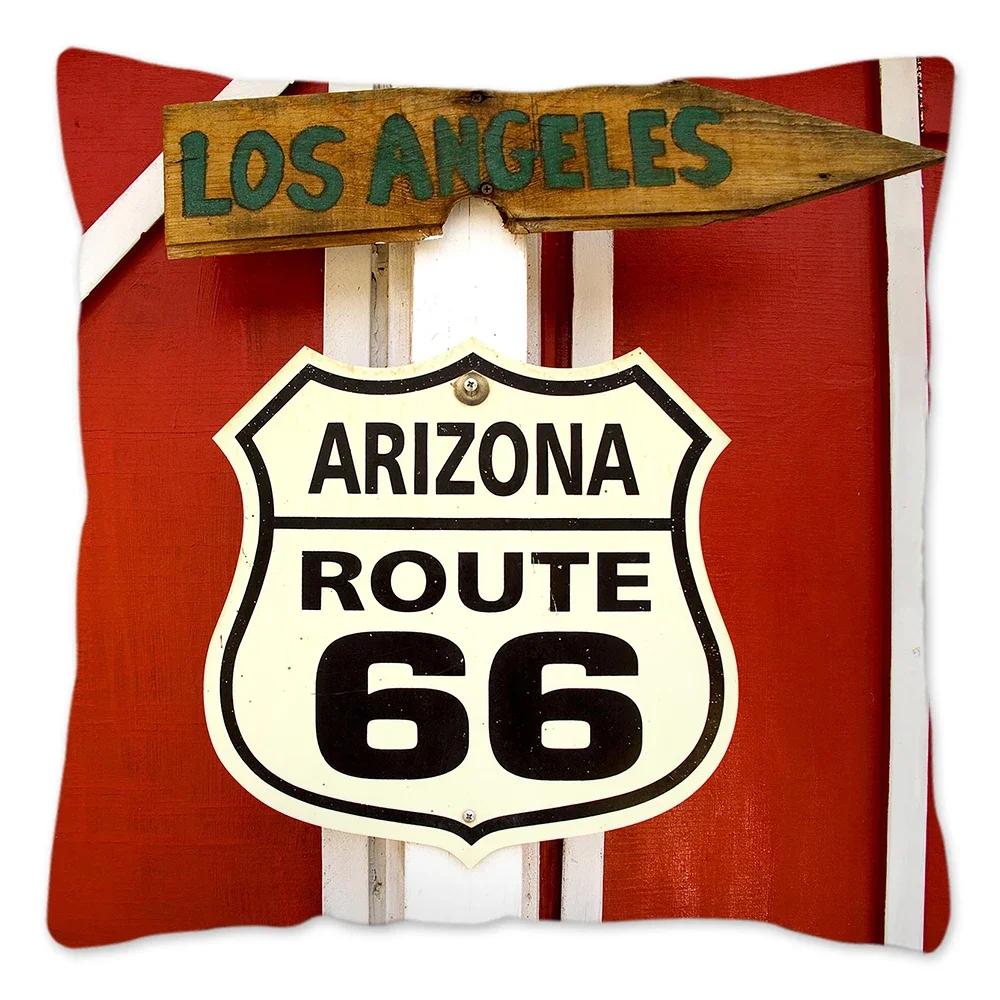 Наволочка Route 66 Retro, украшение для дома, полиэстер, наволочка для дивана, наволочка для автомобиля, натуральный пейзаж, Funda Cojin