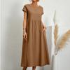 Summer Casual Loose Dress Women Short Sleeve O Neck A Line Woman Dress With Pocket Office Lady Cotton Linen Dresses 24647