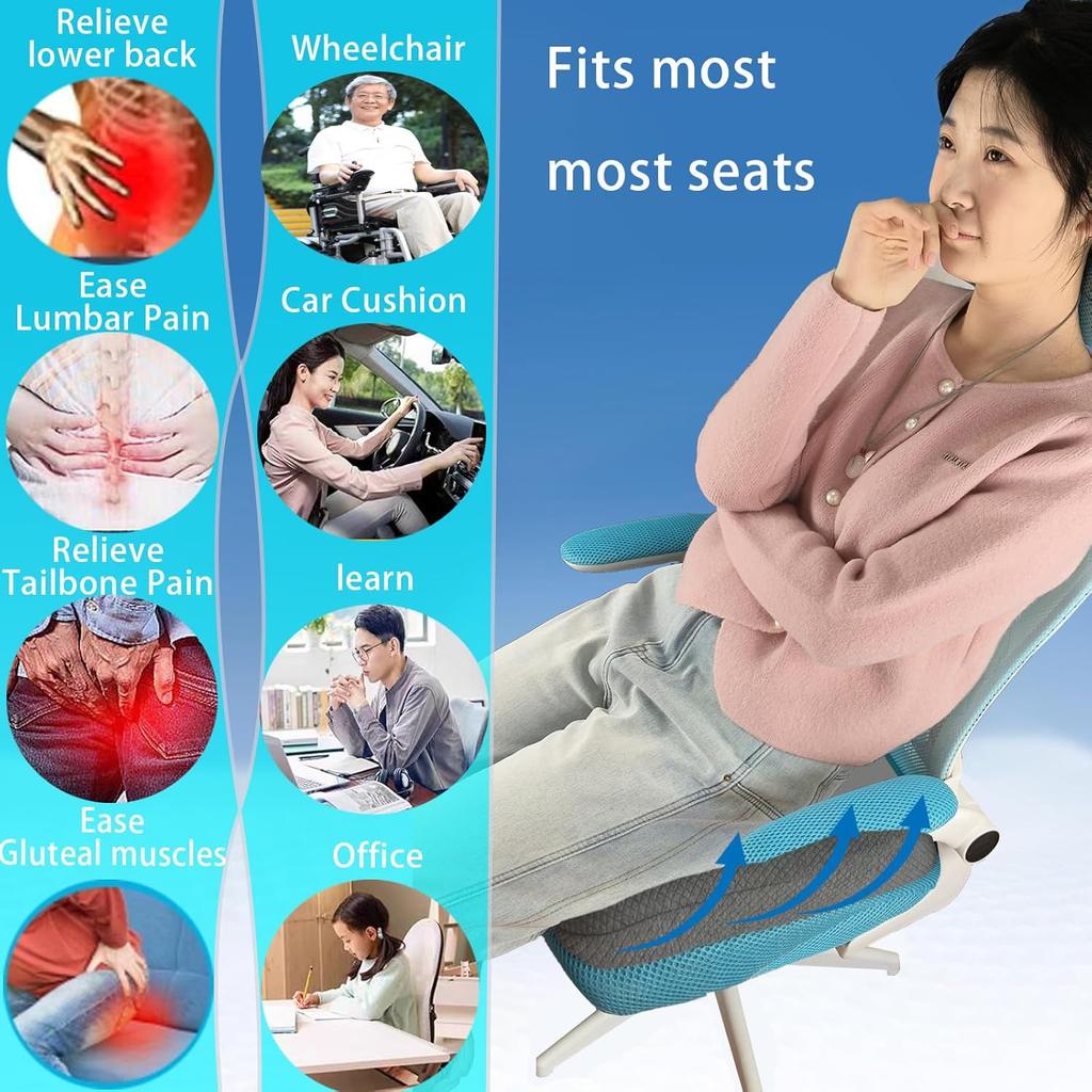 Подушка сиденья из пены с эффектом памяти для офисного кресла, запатентованная подушка сиденья для снятия давления при долгом сидении на офисном/домашнем кресле, в машине, инвалидной коляске, нескользящая
