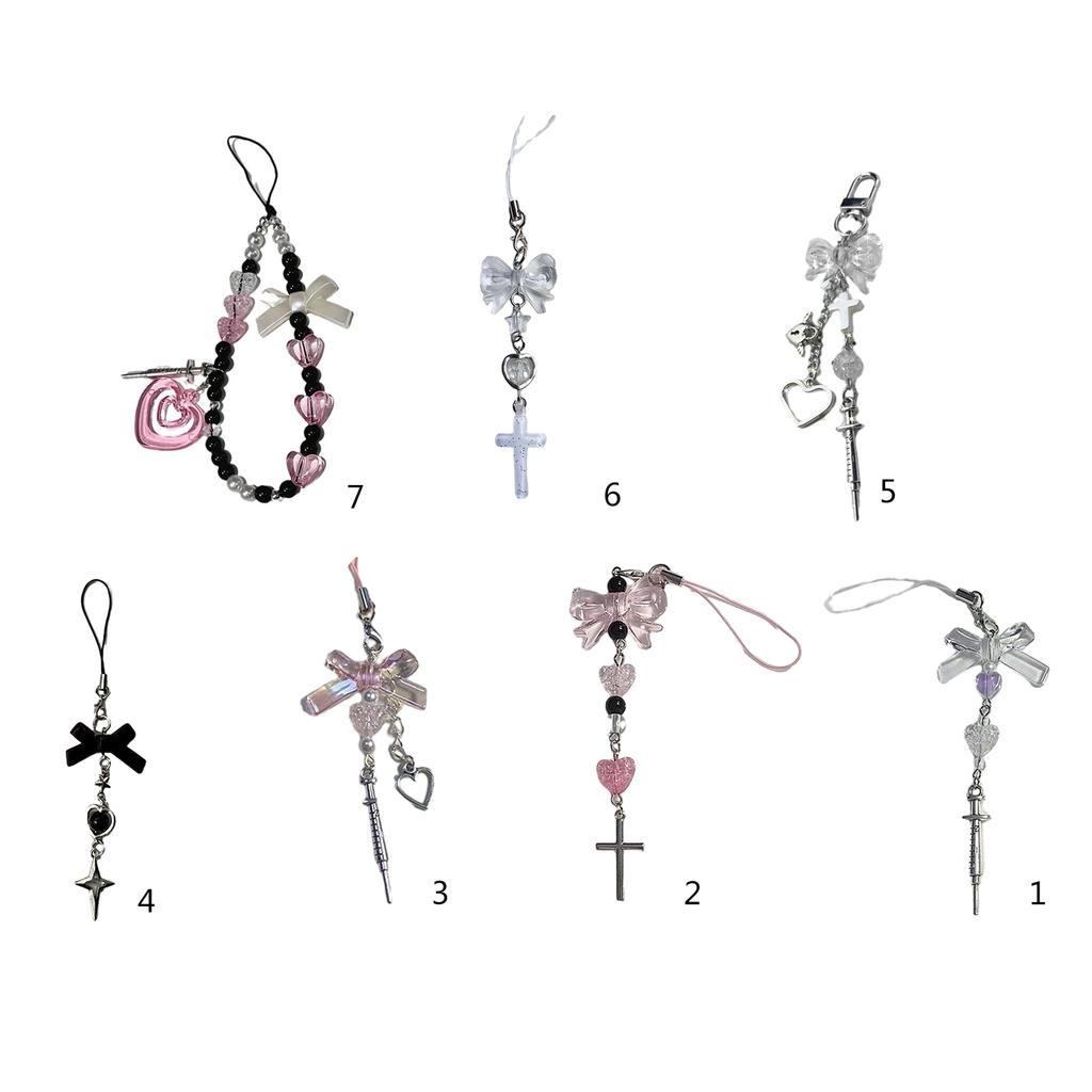 Sweet Heart Cross Bead Phone Charm Straps Car Keys Hanging Pendants Fashion Bag Decoration Lanyard Purse Accessories