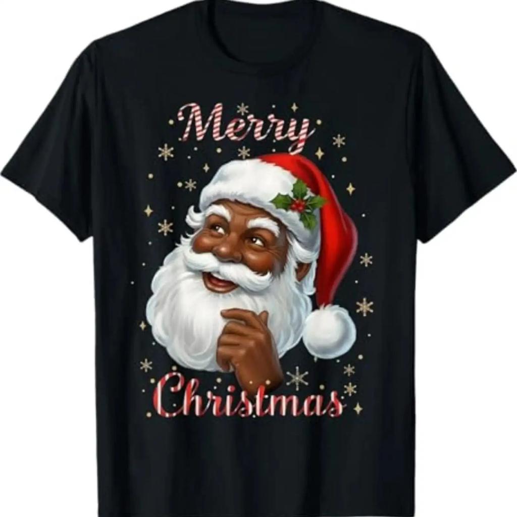 African American Santa Christmas Cool Black X Mas T Shirt Comfortable Top For Everyday Wear B