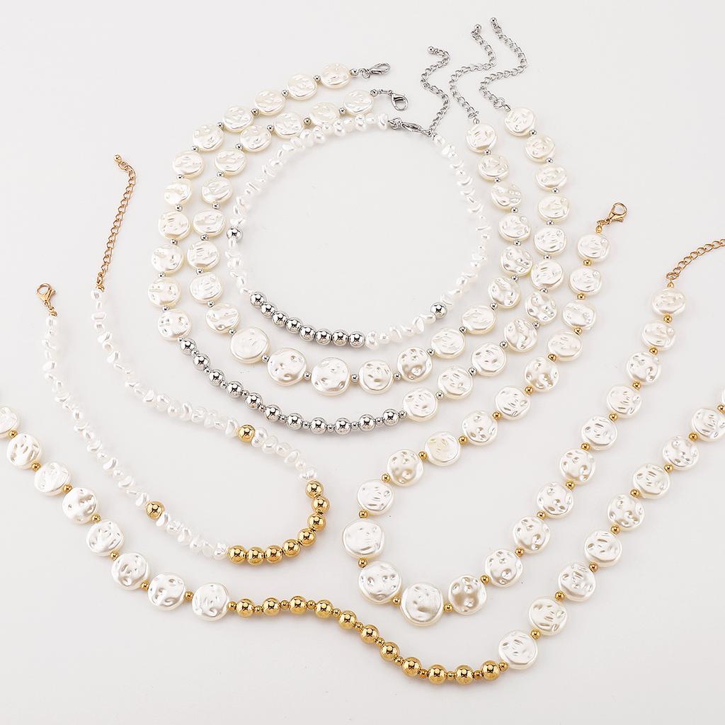 Европейское и американское новое круглое ожерелье из искусственного жемчуга, модное темпераментное повседневное геометрическое многослойное колье-цепочка на ключицу