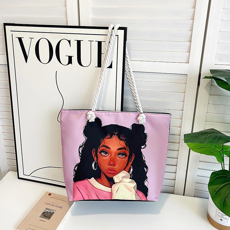Canvas Tote Bag For Women With Creative Print And Spliced Design For Casual Travel