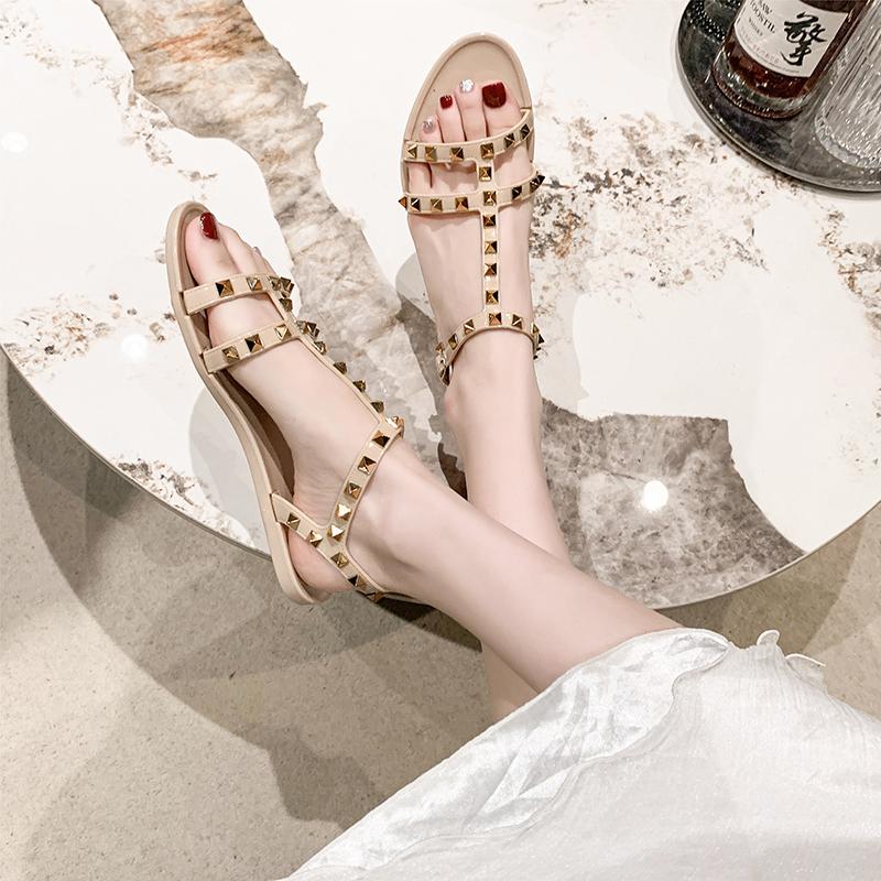 Летние сандалии женские с заклепками черные белые туфли Sandalias Mujer Verano 2024 сандалии женские туфли тапочки Sapatos Femininos