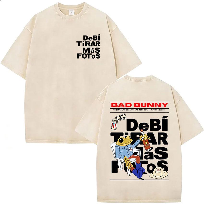 Bad Bunny New Album 2026 Vintage Washed T Shirt Men Women Summer Clothing Harajuku Oversized 100 Cotton Tshirt Tops Fans Gift