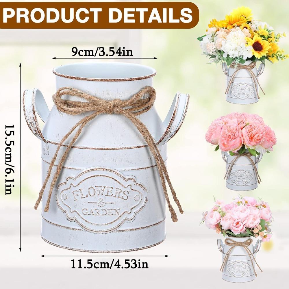 10 шт. 6,1-дюймовая деревенская ваза Декор Молочный бидон Винтажный кувшин для цветов Оцинкованная металлическая ваза с ручкой Сельские ведра для цветов