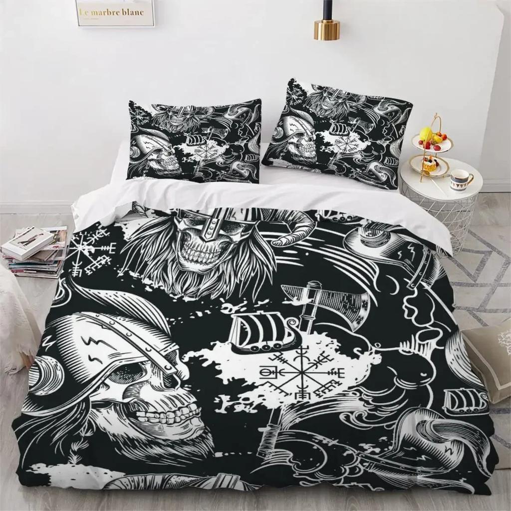Viking Duvet Cover Set Nordic Viking Runes Print Bedding Set for Boys Teen Men King Size 2/3pcs Soft Polyester Comforter Cover