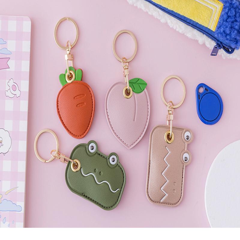 Leather Strawberry Lemon Keychain Case Holder  Women Car Key Ring Charm Bag Car Pendant Gift Anti-Lost Pet Dog Cat Collar