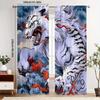 2pcs Vintage-Style White Tiger Print Curtains - Blackout, Rod Pocket, Machine Washable Polyester, Living Room Decor with Dram