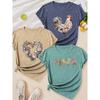 Floral Rooster Heart Floral Print Round Neck Three Piece Short Sleeve Women Elegant Three Seasons Gift Set