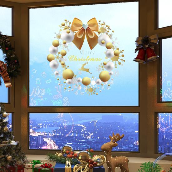 Christmas Window Clings Large Christmas Wreath Decals with Bow Bells Balls