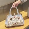 Luxury Fashion Brand Pearl Women's Handbag New Leather Diamond Shoudler Crossbody Evening Bag Portable Rhinestone Lock Bags