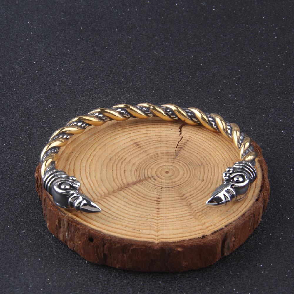 Браслет викингов с драконом, манжетой из нержавеющей стали, деревянной подарочной коробкой, 18 см, скандинавский корабль, змея Уроборос, серебряный грызущий хвост, кобра майя