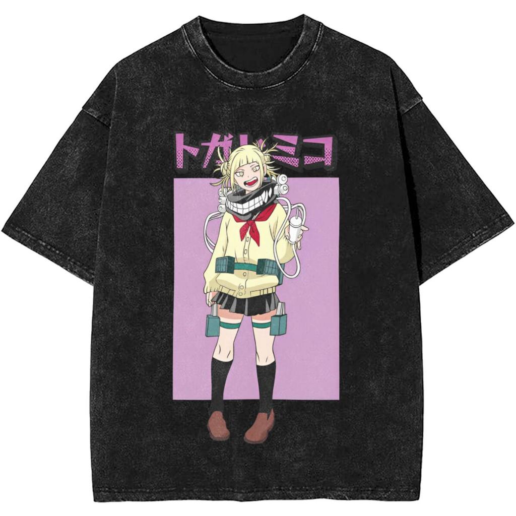 Anime My Hero Academia Himiko Toga Graphic Tshirt Men Women Cotton Tshirts Vintage Washed Oversized Tee Male Manga T Shirt