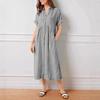Striped Lapel Button Down Shirt Dress with Pockets Summer Casual Short Sleeve A-line Long Shift Beach Dress for Women