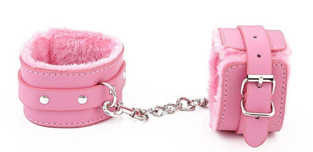 HuaHuiYuanSM Handcuffs Restraint Cuffs Restraint Cosplay SM Toy Goods Fluffy PU Leather Handcuffs Pink (Pink)