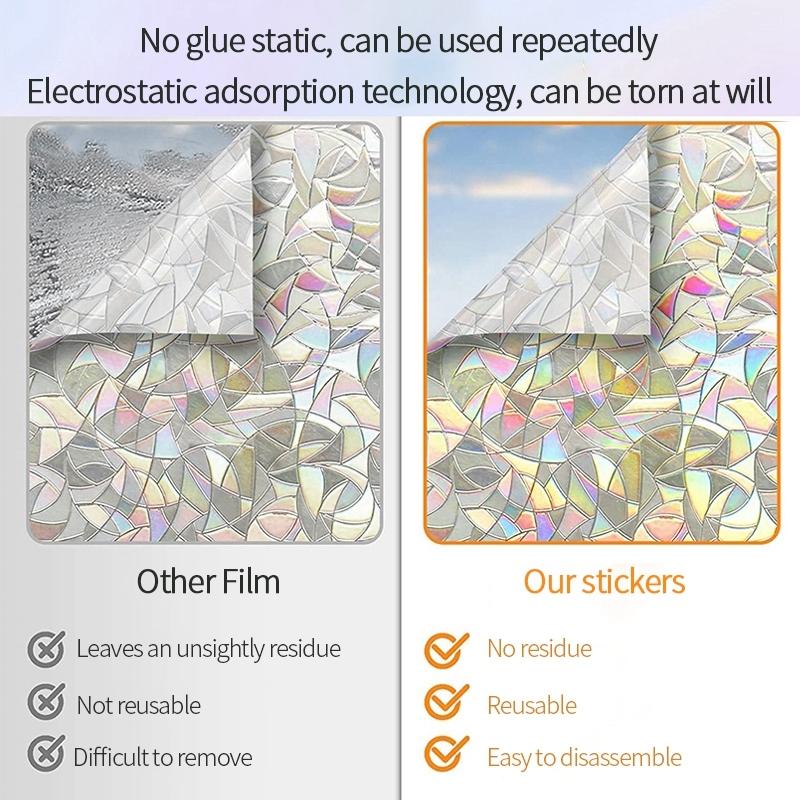 3D Радужная оконная пленка, витражное стекло, виниловая самоклеящаяся пленка, наклейки для окон домашнего офиса, анти-УФ-отражающее украшение