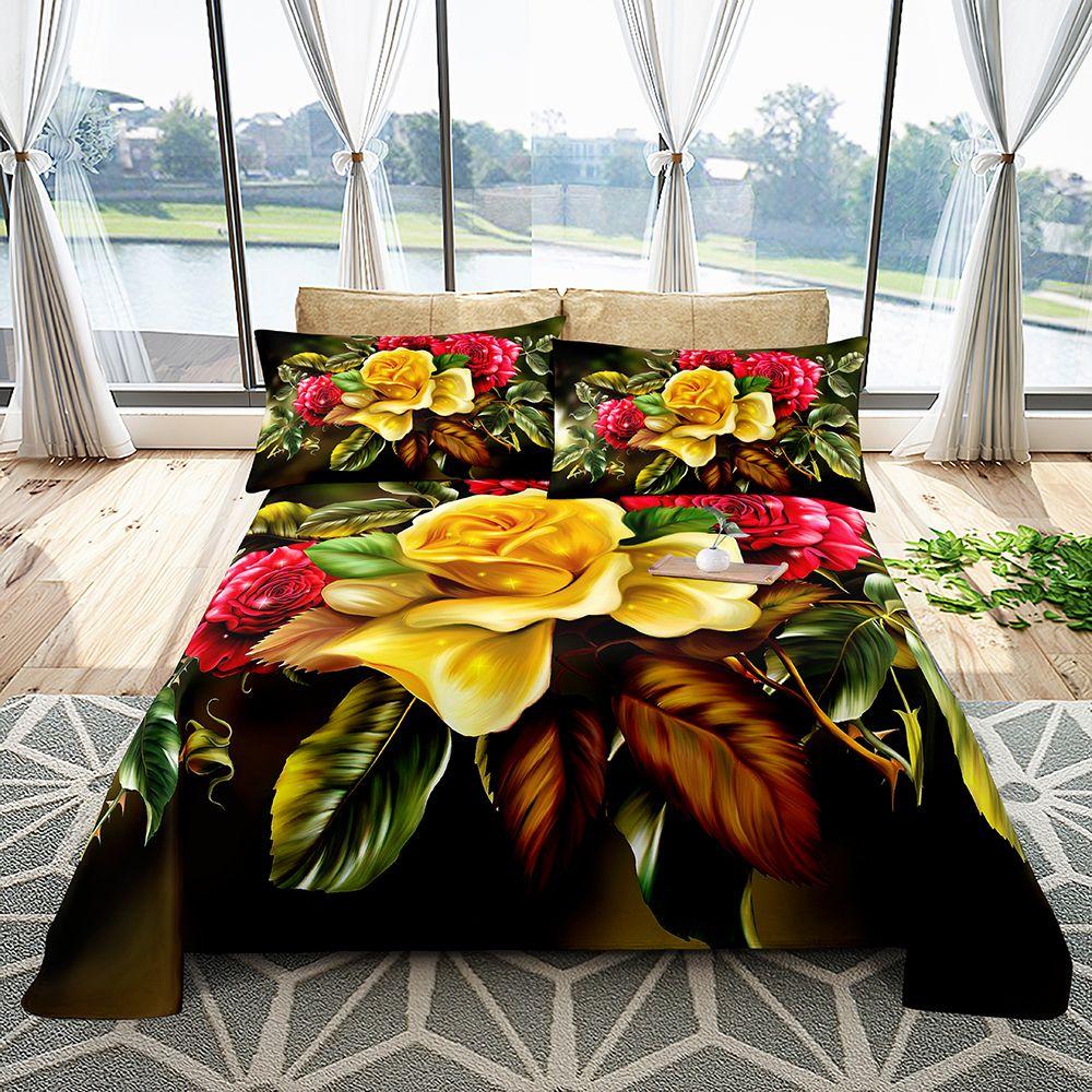 Flower Sliced Soft Universal Digital High-end Print Four Seasons Bedroom Bed Linen Single Set with Pillow Cover