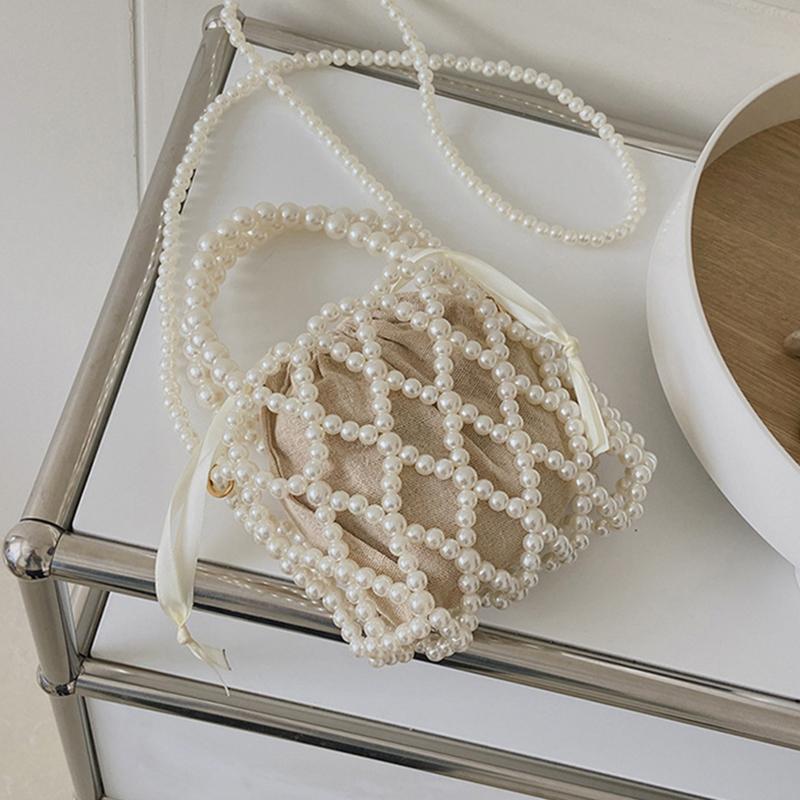 Yogodlns Сумочка в стиле французского ретро, тканая из феи, сумка-мешок из бисера, сумка через плечо, летняя нишевая дизайнерская сумка с выдолбленным жемчугом
