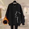 Autumn Winter Casual Printing Vintage O-neck Loose Sweatshirts Women Clothes Solid Color Long Sleeve Pullover Top
