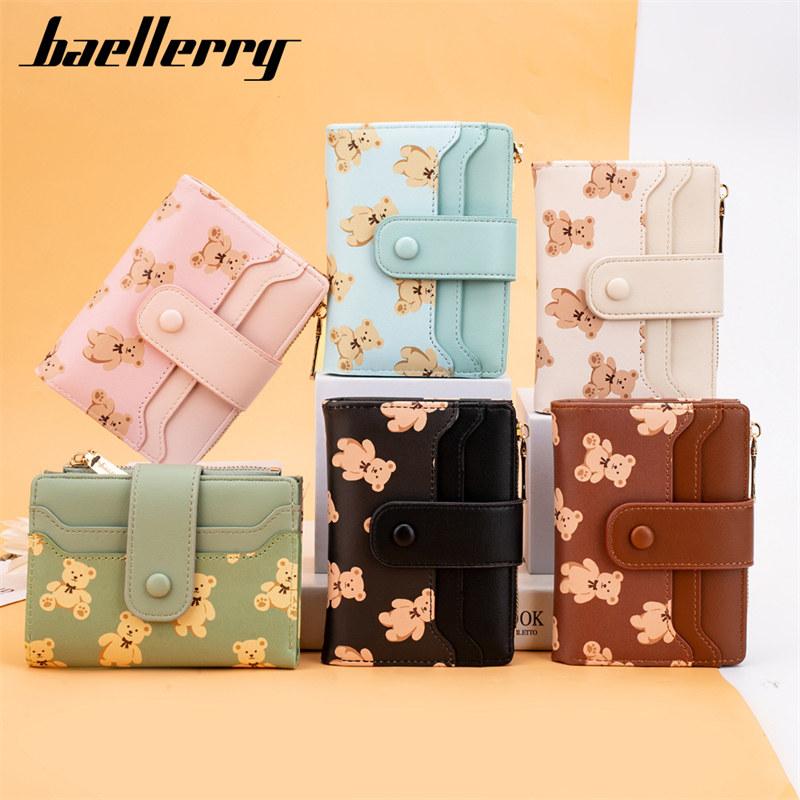 Baellerry Women Fashion Card Holder Cute Bear Print Mini Purse for Ladies Zipper Money Bags Coin Purses Wallets