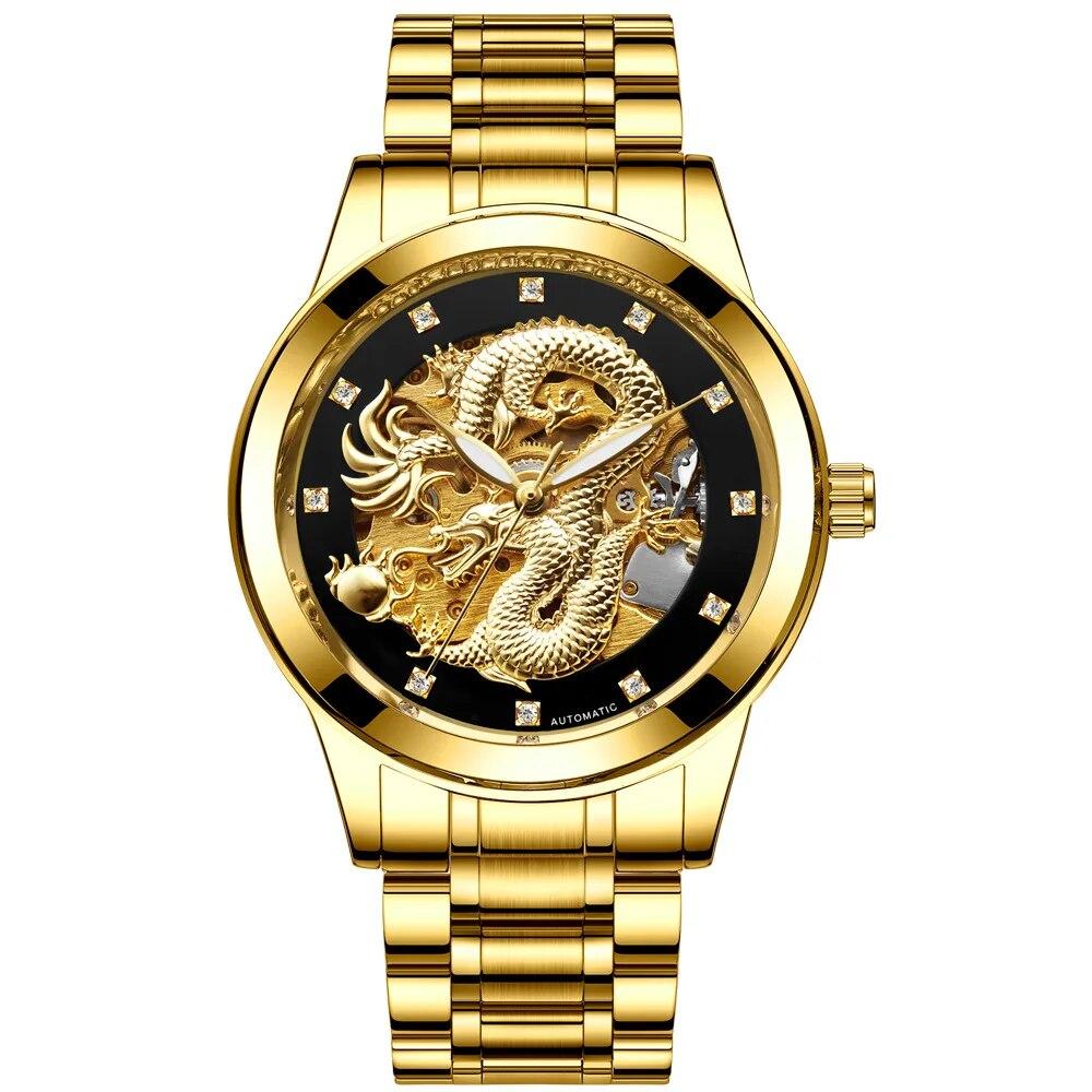 Gold Dragon Design Luxury Automatic Mechanical Watch for Men Super Brand Stainless Steel Luminous Waterproof Men's Watch