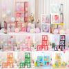 4 Pcs Balloon Box DIY Assembly Transparent Paper Box Balloon Box with Letters Reusable Stackable Cube Decorative Box for Party Wedding Birthday