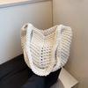 New Shoulder Cotton Thread Straw Bag Hand-woven Bag Women's Large Capacity Bucket Bag Versatile Seaside Resort Sand
