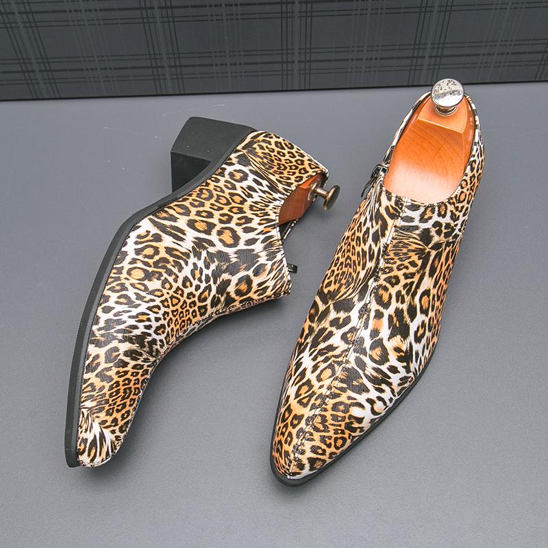 Роскошные Новые Дизайнерские Мужские Туфли с Острым Носком и Леопардовым Принтом, Увеличивающие Рост, Мужские Повседневные Лоферы, Свадебная Формальная Обувь