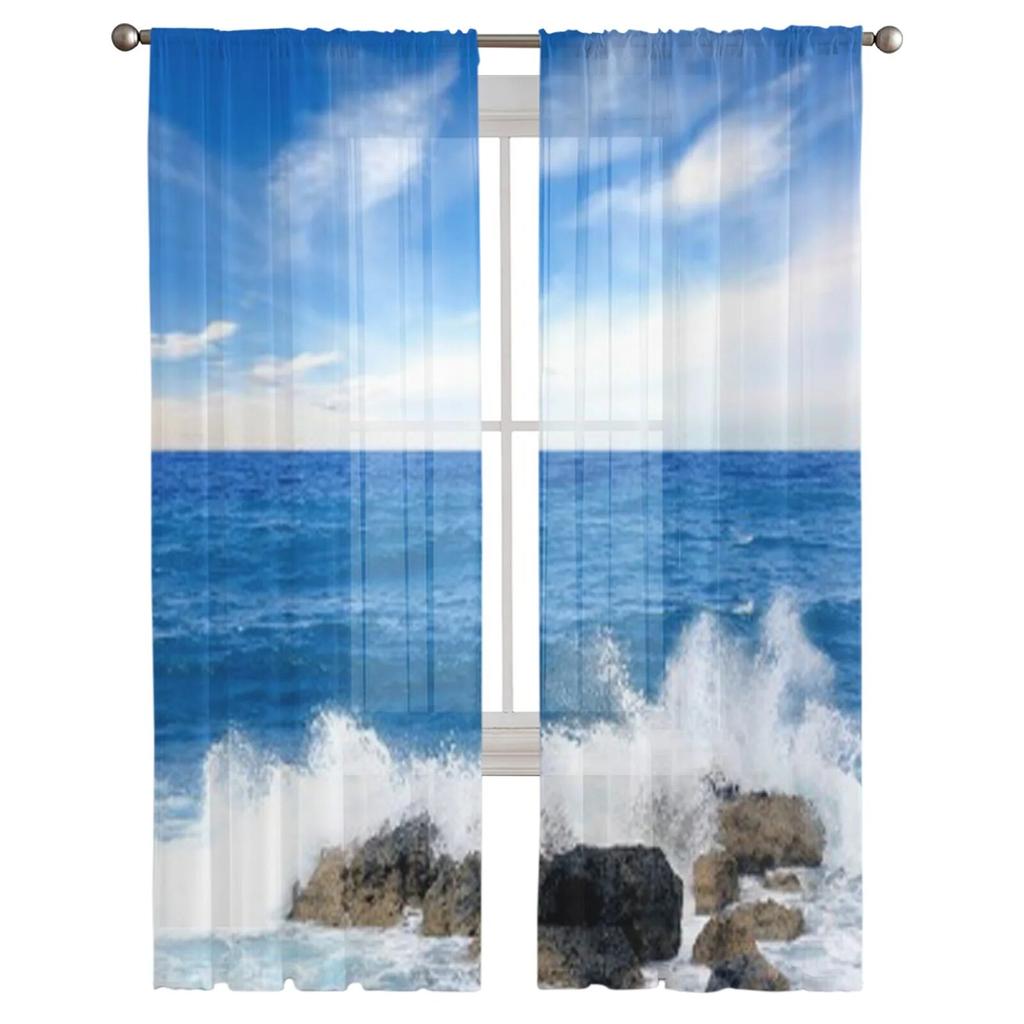 Ветер и волны на пляже, прозрачные шторы для гостиной, детская спальня, тюлевые шторы, кухонные шторы для окон