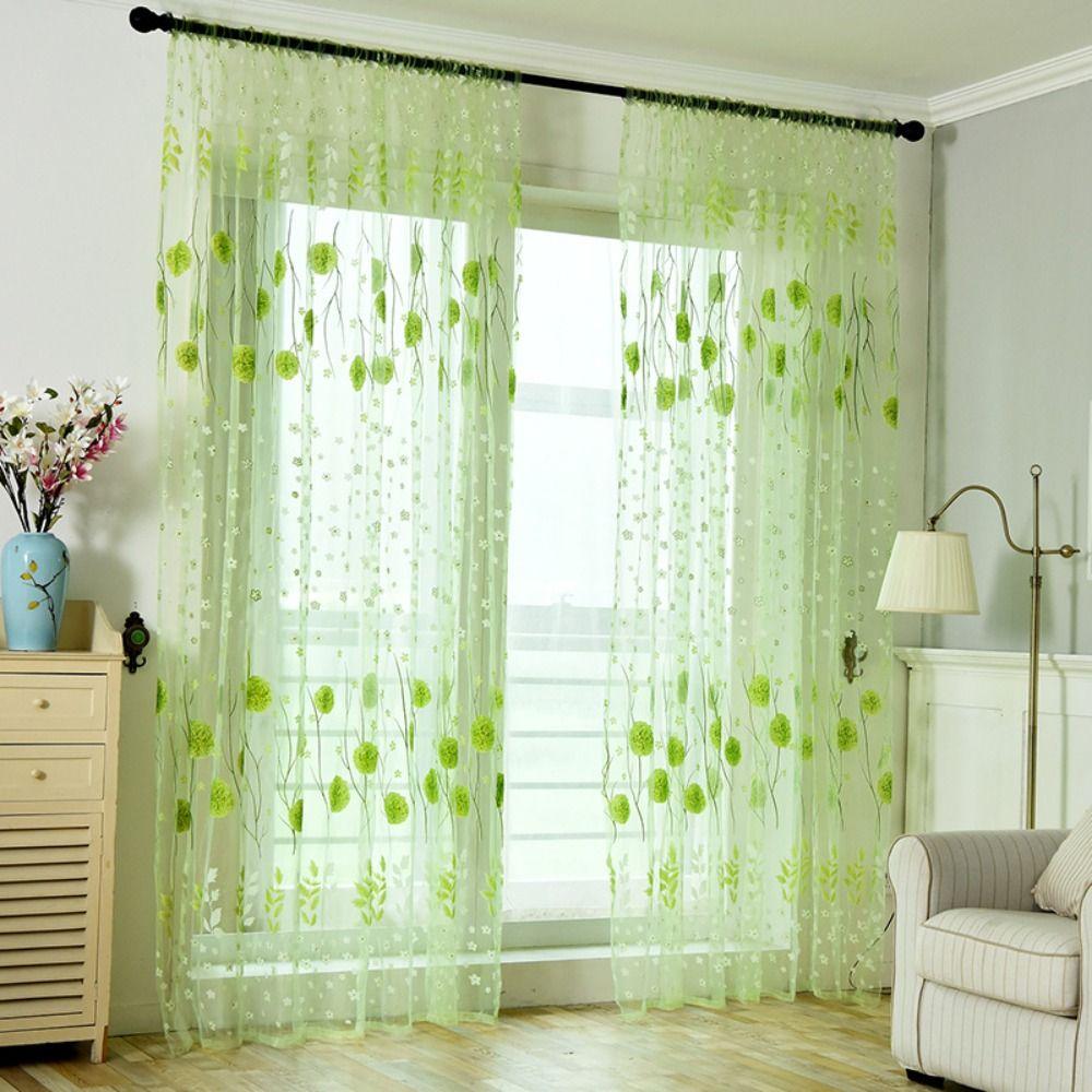 Transparent Window Drapes Romantic Tulle Curtain Flower Pattern Sheer Curtain Bedroom