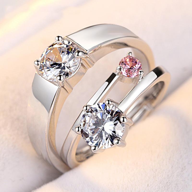 1 pair/pack Fanshion Couple Rings Simple Pair Rings Simulation Diamond Ring Open Size Zircon Classic Ring Couple Wedding Rings Jewelry Gift