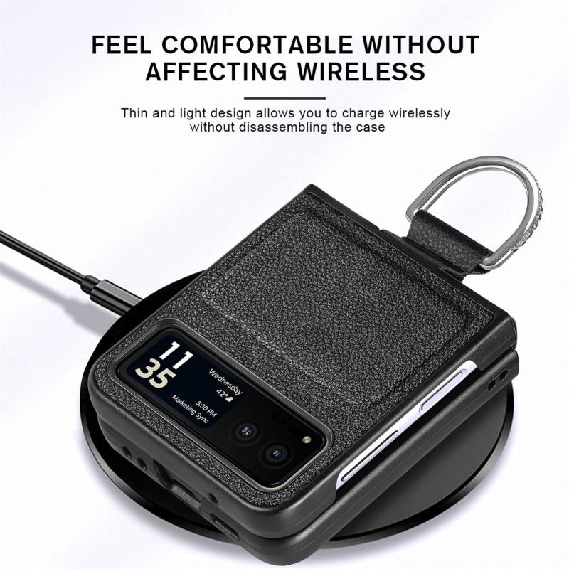 PU Leather Flip Phone Case With Texture Ring Stand Motorola Razr 40 Ultra 50 60 Full Coverage