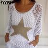 Women's Fashion Casual Summer Spring Star Print 3/4 Sleeves O-Neck Sweaters