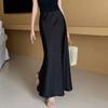 Fishtail Skirt High Waist Smooth Satin A-Line Style Solid Color Skirt