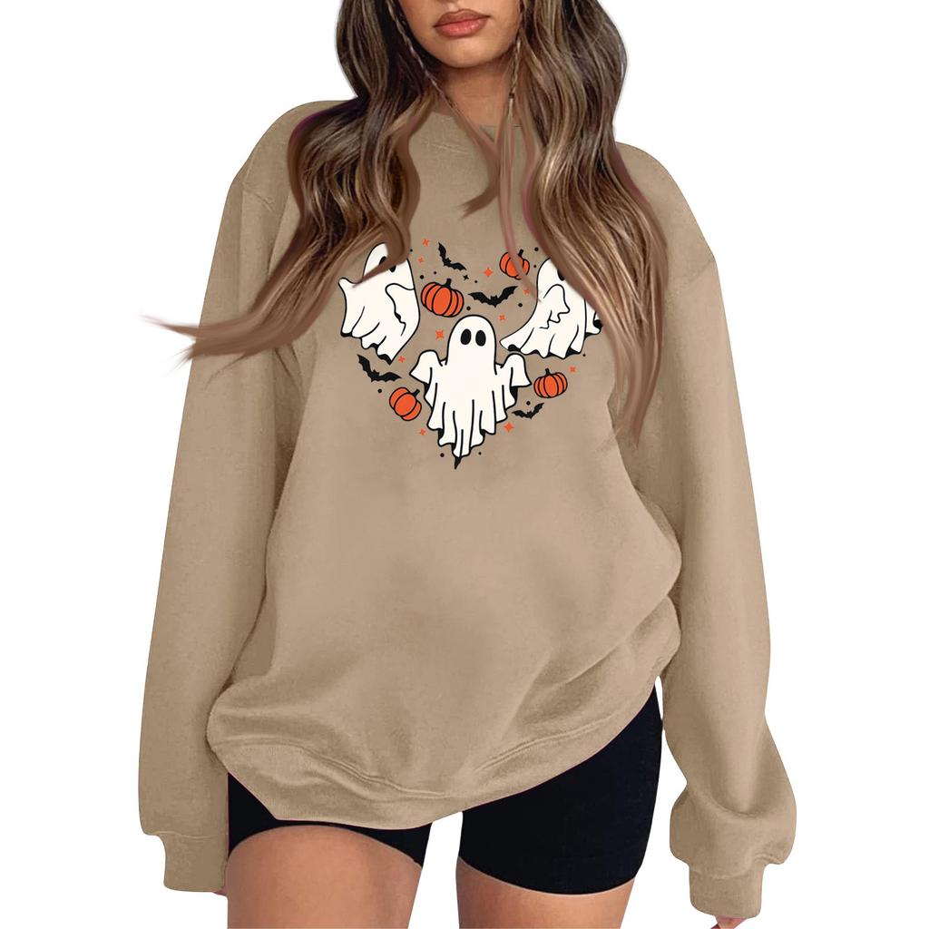 Women's Fashion Round Neck Long Sleeve Hoodie Halloween Small Print Hoodie