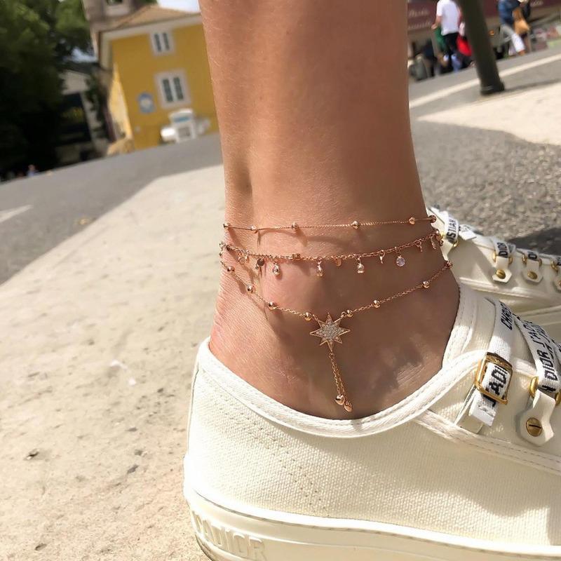 Bohemia Multilayer Anklet Set Sequ Star Ankle Bracelets for Women Beach Foot Jewelry Leg Chain